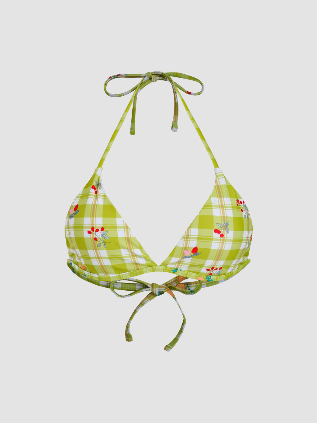  Florales Karo-Halter-Bikini-Oberteil
