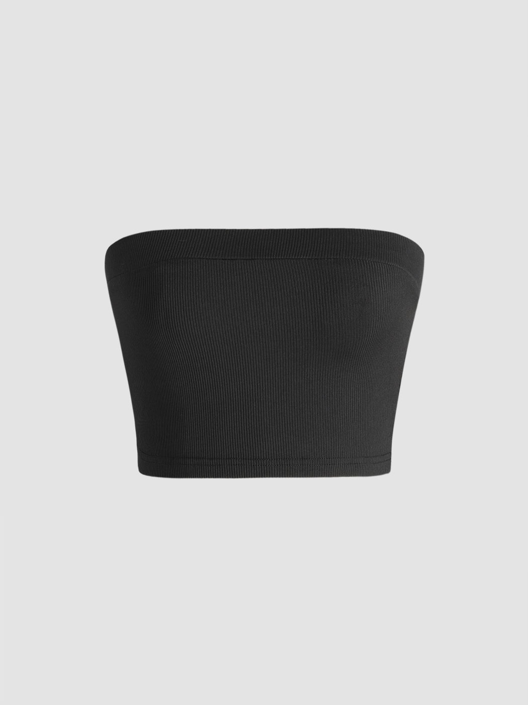 Knit Fabric Solid Strapless Crop Top For Daily Casual