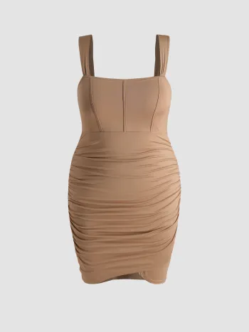 Solid Ruched Mini Dress Curve & Plus