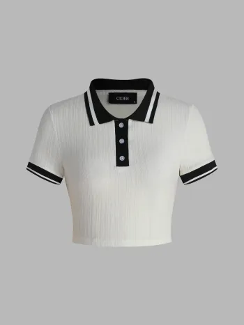 Polo-Crop-Top mit Kontrastbindung