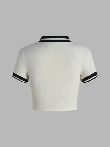 Polo-Crop-Top mit Kontrastbindung