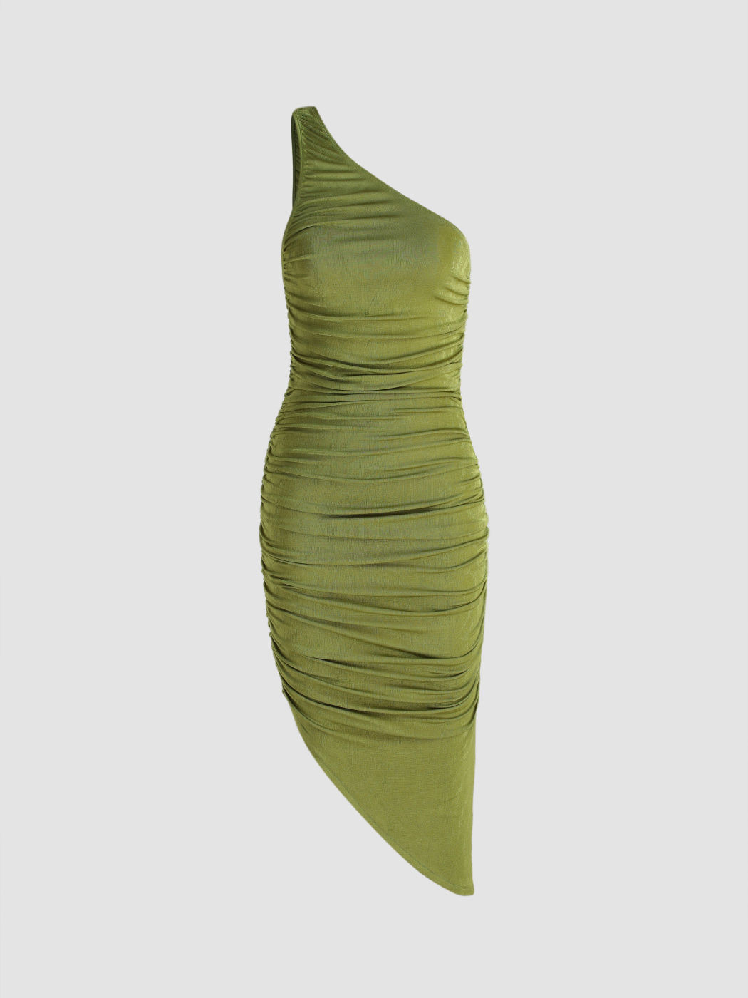 One Shoulder Ruched Slit Midi Dress For Daily Casual Date Party/Clubbing