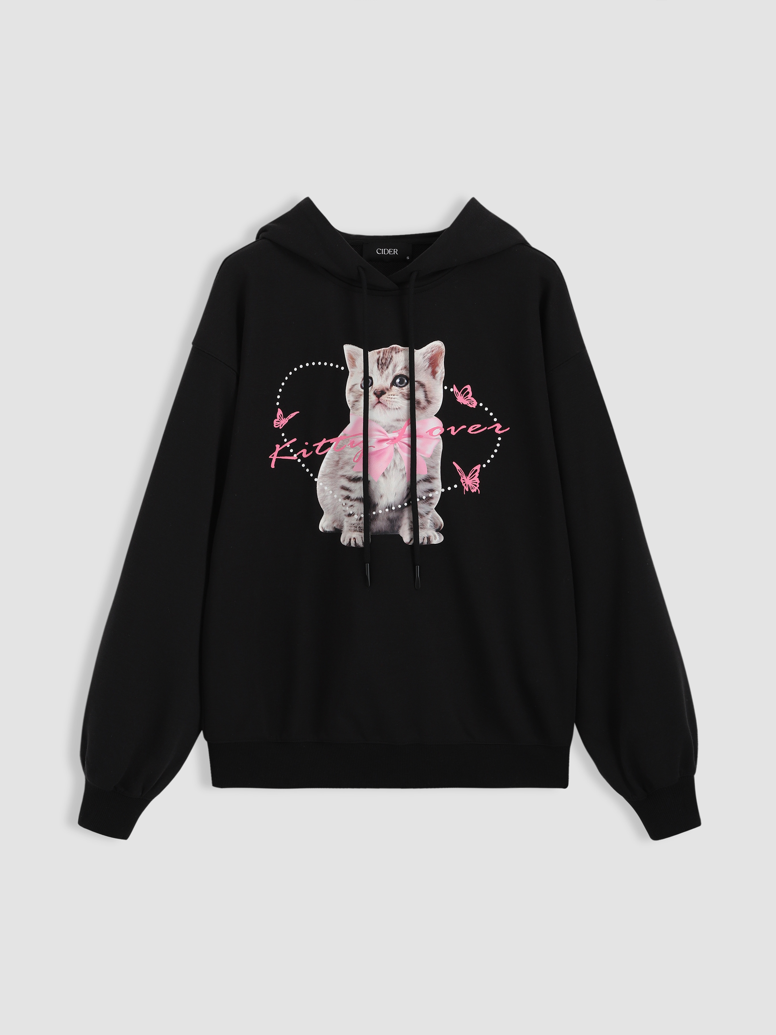 Cat Lover Drawstring Hoodie Cider