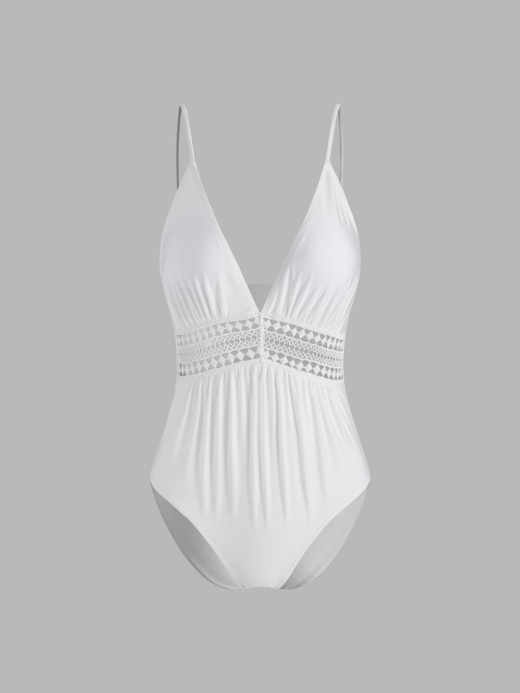 Solid V-neck Hollow Out One Piece Swimsuit
