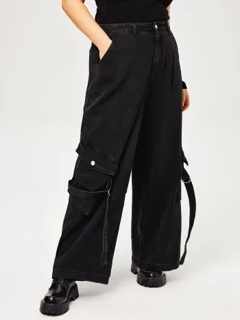 High Waist Pocket Cargo Jeans Kurve & Plus