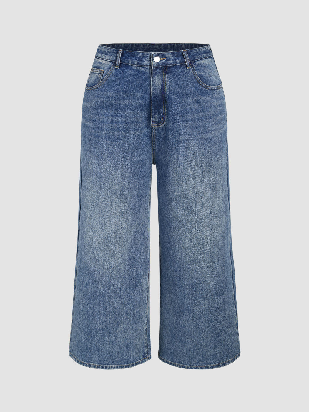 Einfarbige Jeans mit Taschen und lockerer Passform Kurve & Plus
