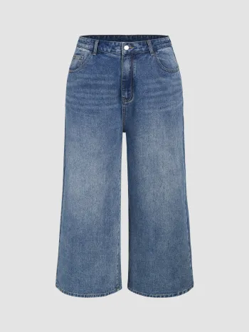 Denim Solid Pocket Baggy Jeans Curve & Plus