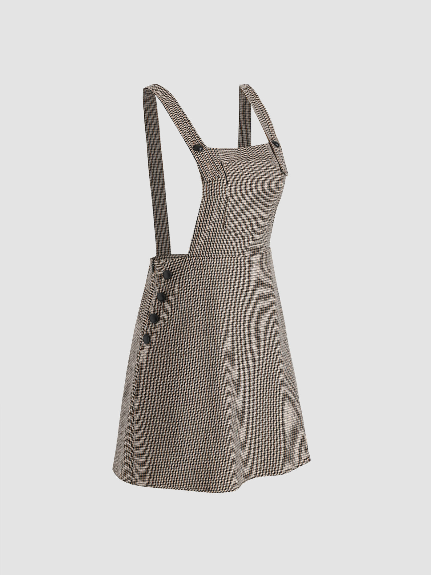 Houndstooth Button Pinafore Short Dress