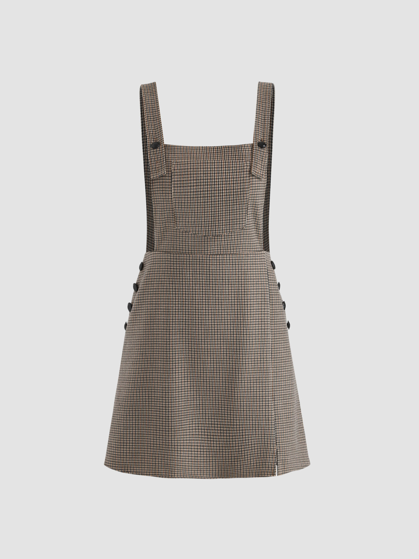 Houndstooth Button Pinafore Short Dress