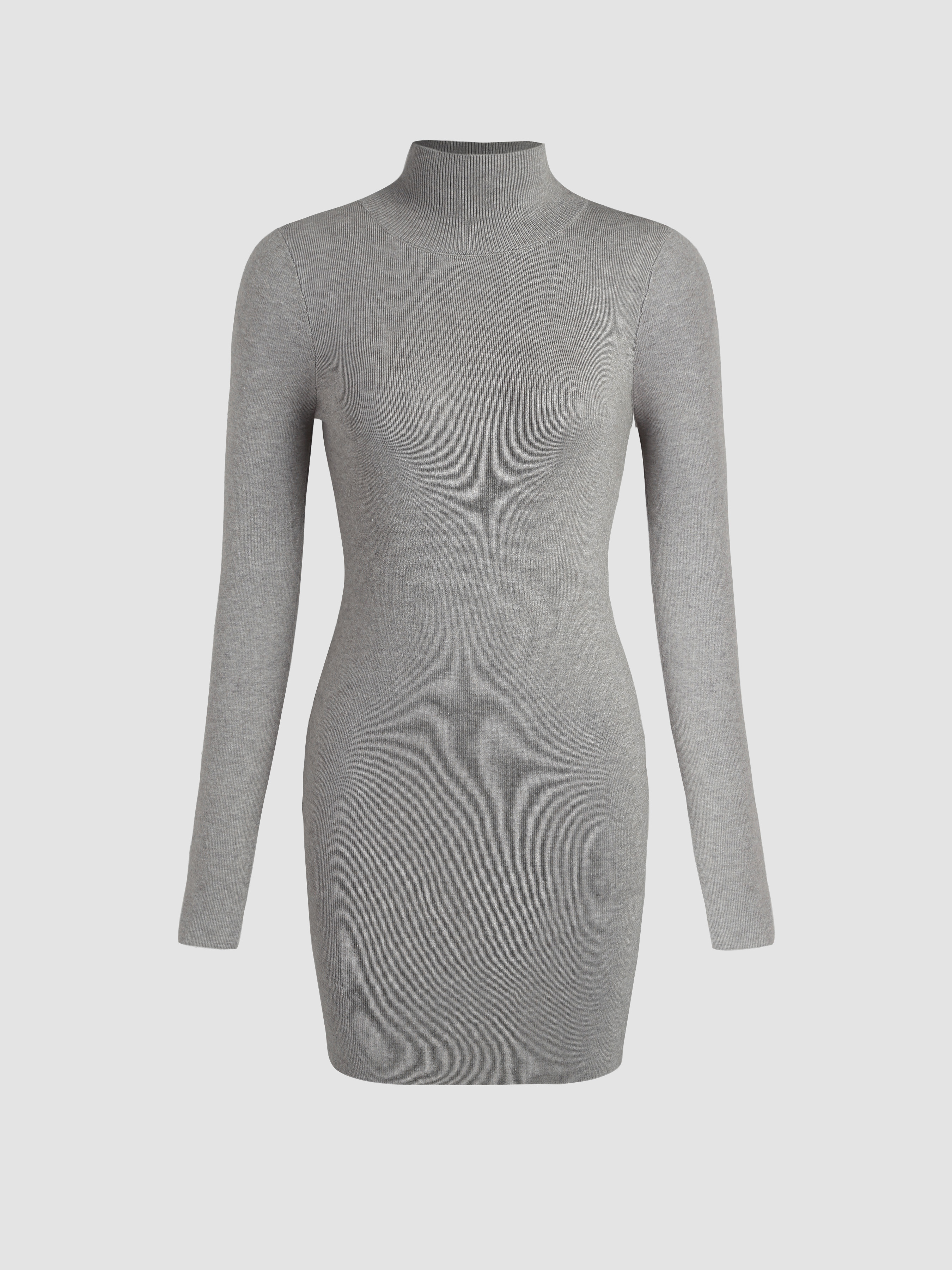 Solid High Neck Knitted Mini Dress - Cider