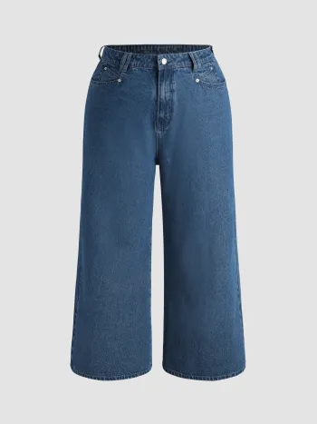 Denim Mid Waist Pocket Baggy Jeans Curve & Plus