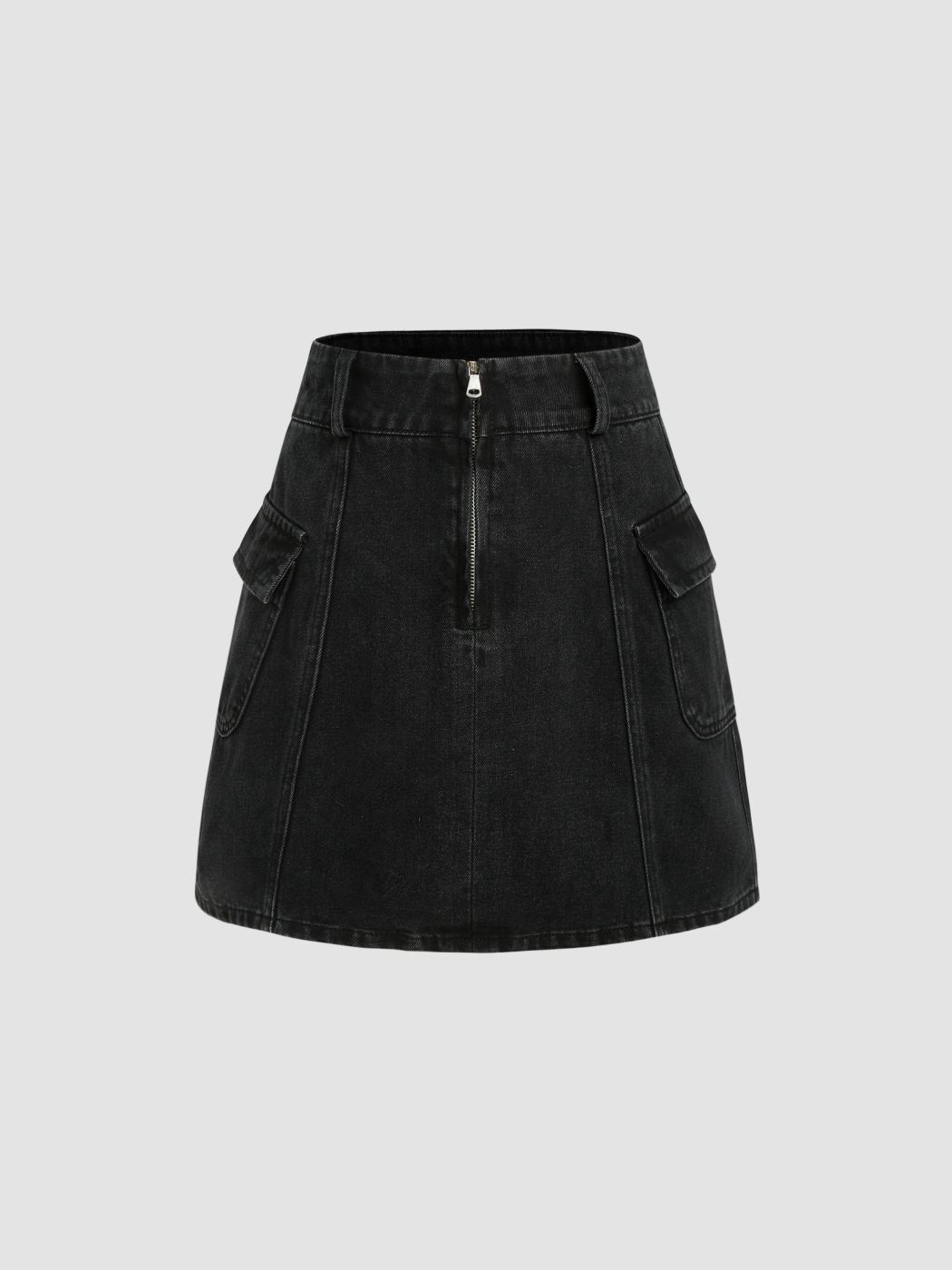 Denim Denim Solid Zip Up Pocket Cargo Skirt For School Daily Casual