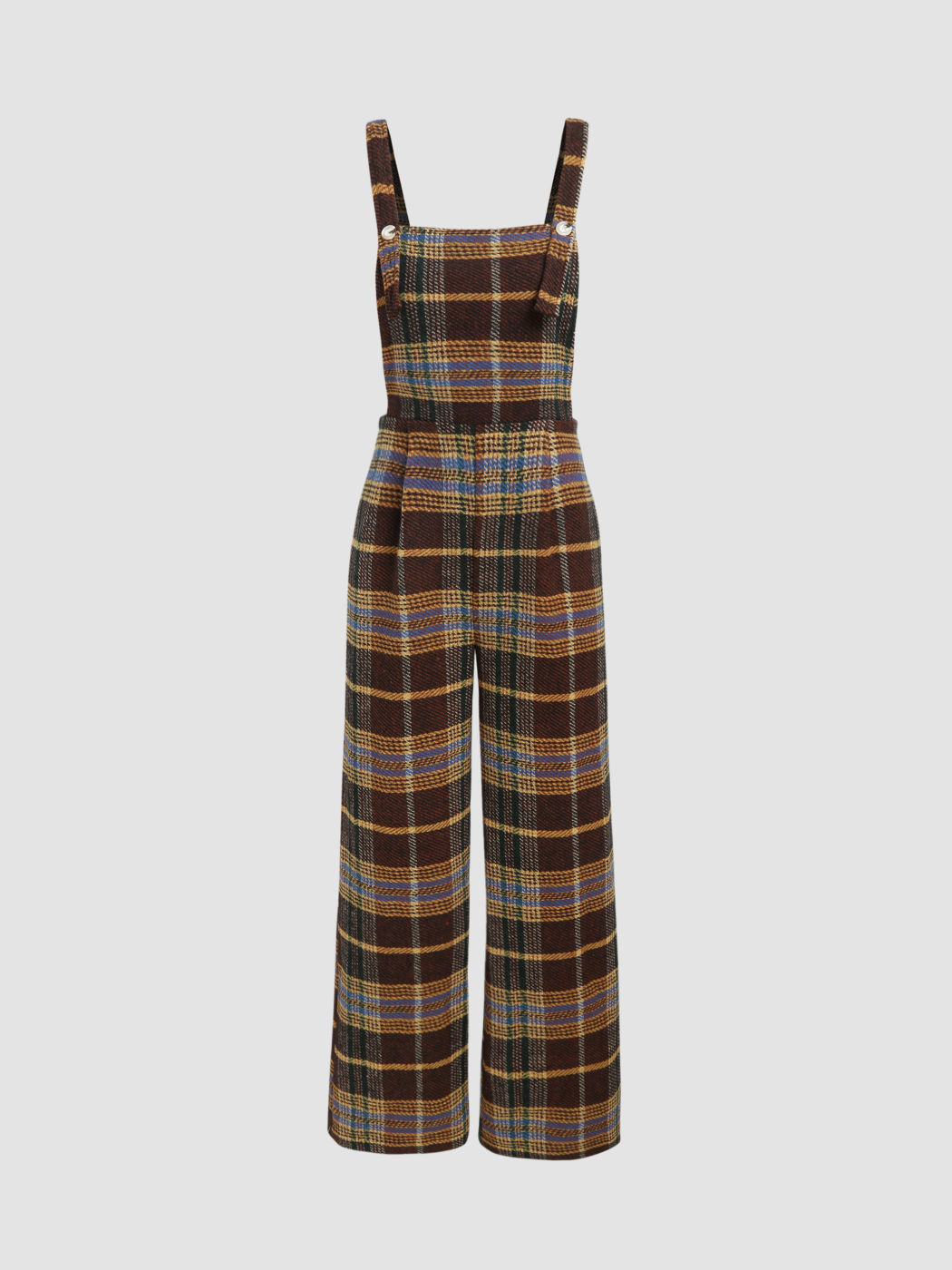 1940s Overalls & Coveralls | Rosie the Riveter Tweed Plaid Button Up Wide Leg Jumpsuit  AT vintagedancer.com