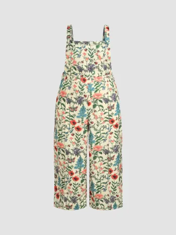 Lightweight Corduroy Floral Pocket Wide Leg Jumpsuit Curve & Plus