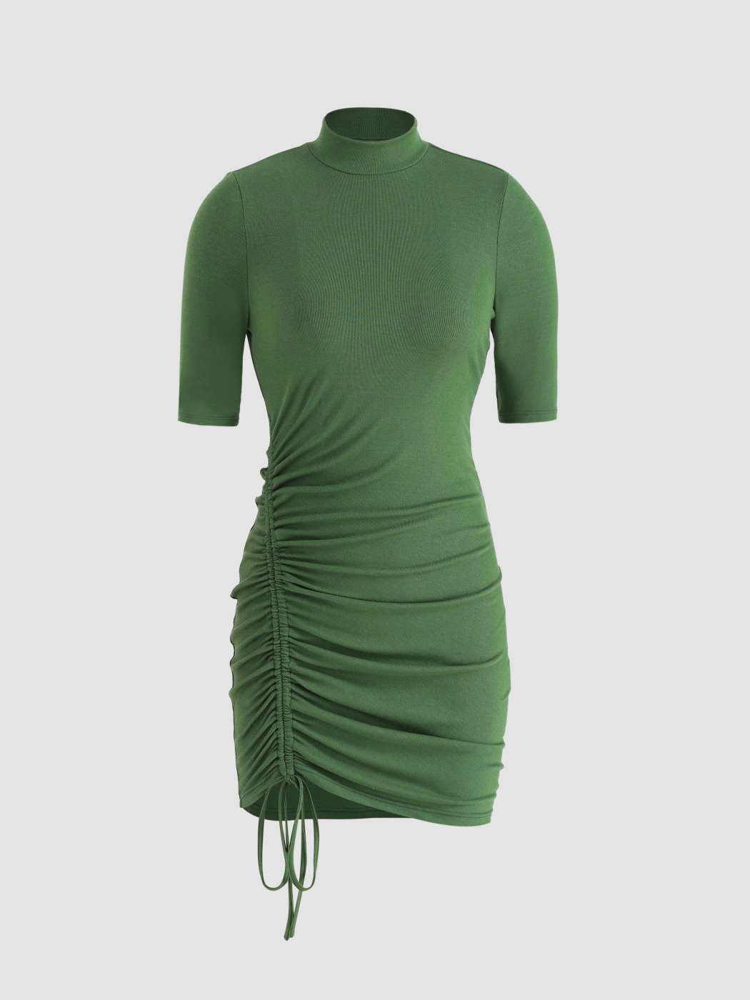 Solid Side Drawstring Ruched Bodycon Dress