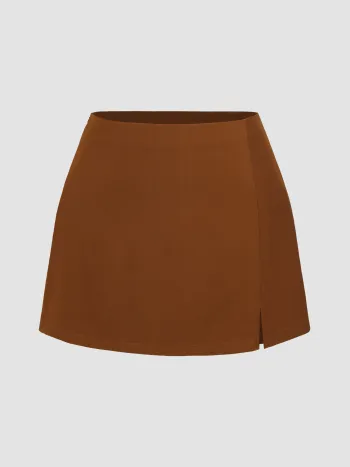 High Waist Zip Up Slit Mini Skirt Curve & Plus