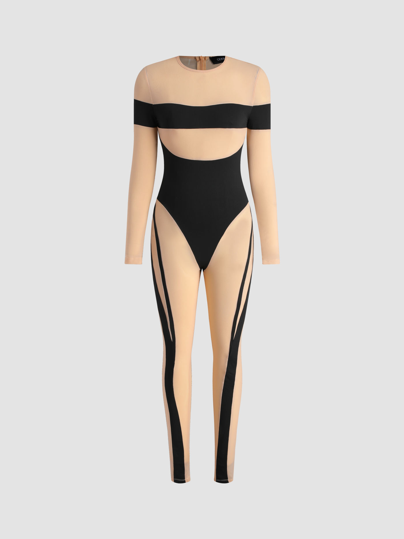 Barely There Black and Nude Bodycon Jumpsuit