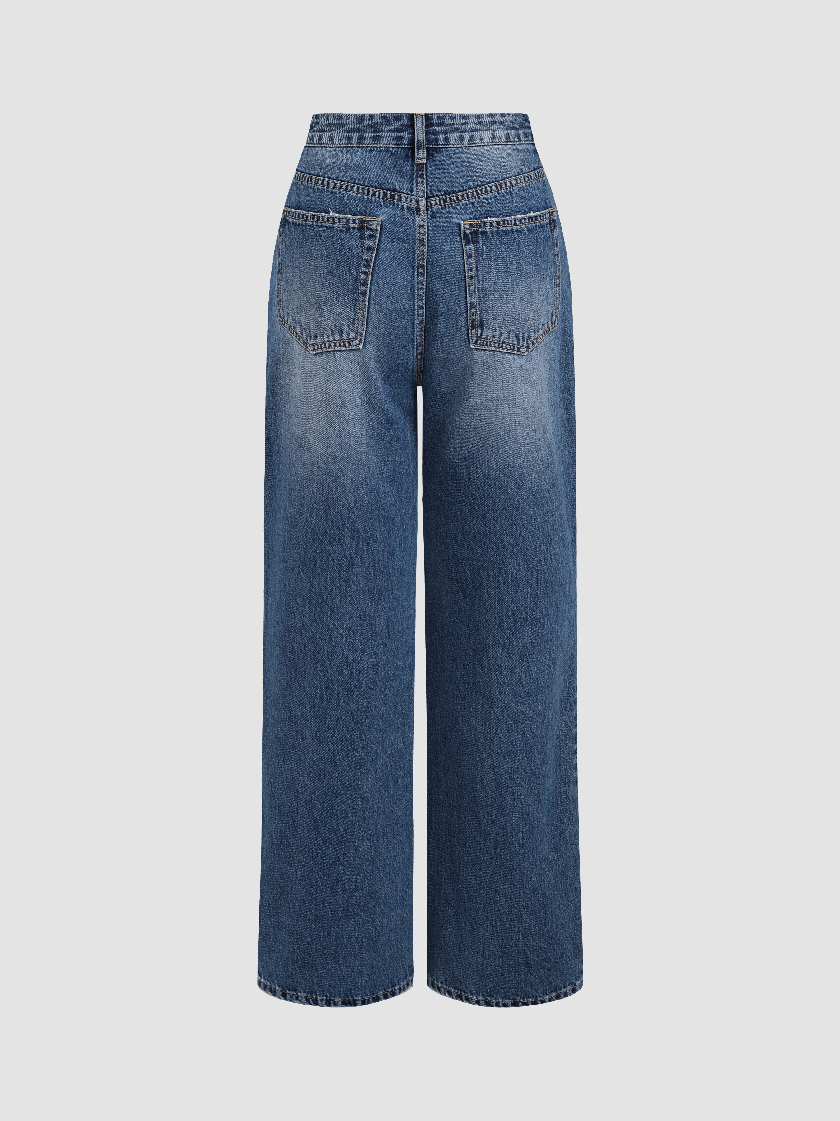 Denim Rhinestone Cut Out Straight Leg Jeans - Cider