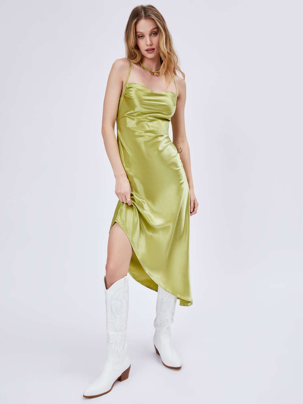 satin asymmetrical hem cami dress Satin Asymmetrical Hem Cami Dress