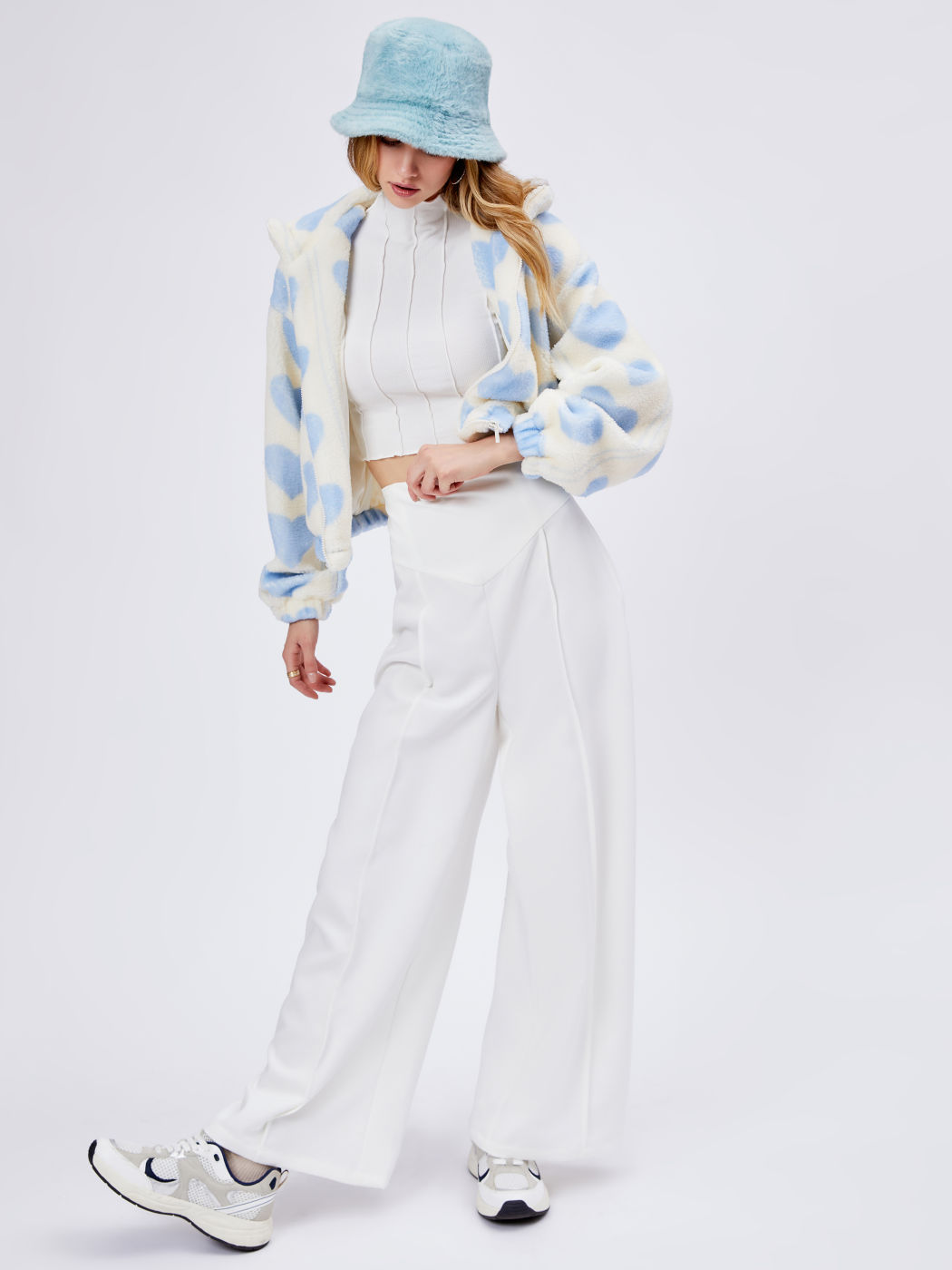 Solid High Waist Knitted Wide Leg Trousers