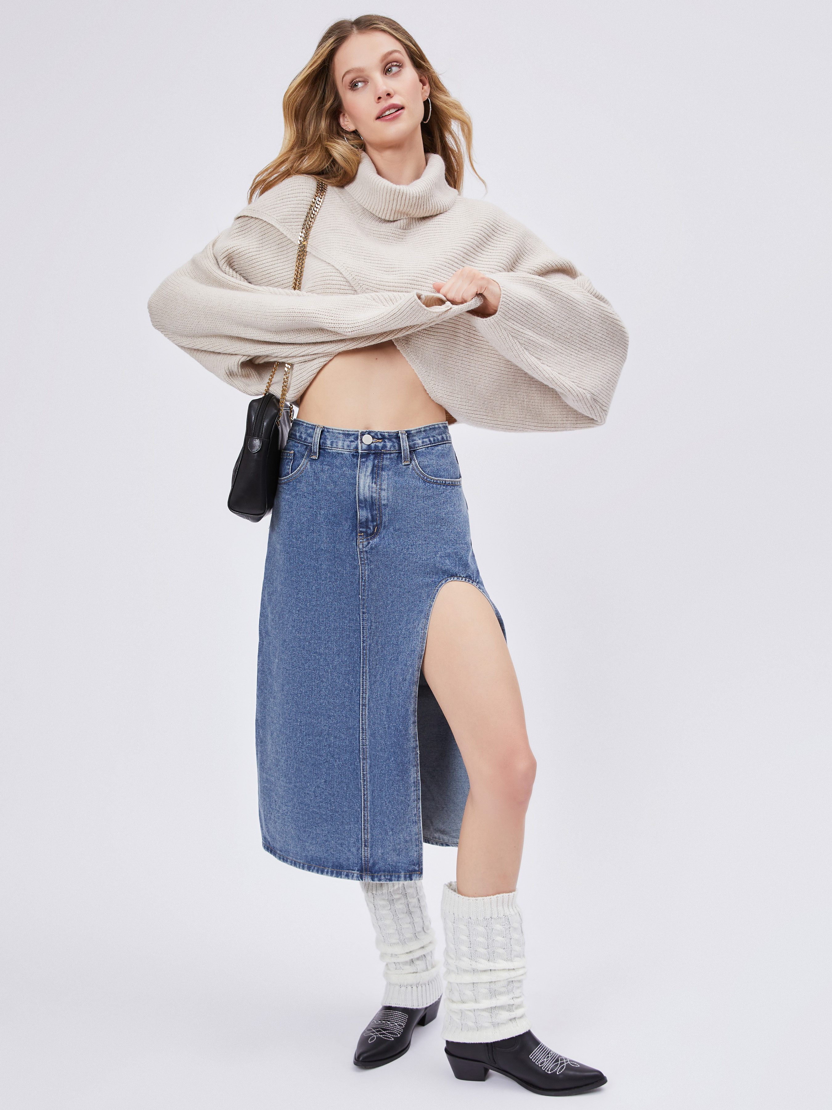 Cowboy Denim Skirts Western Outfits Denim Denim Solid Split