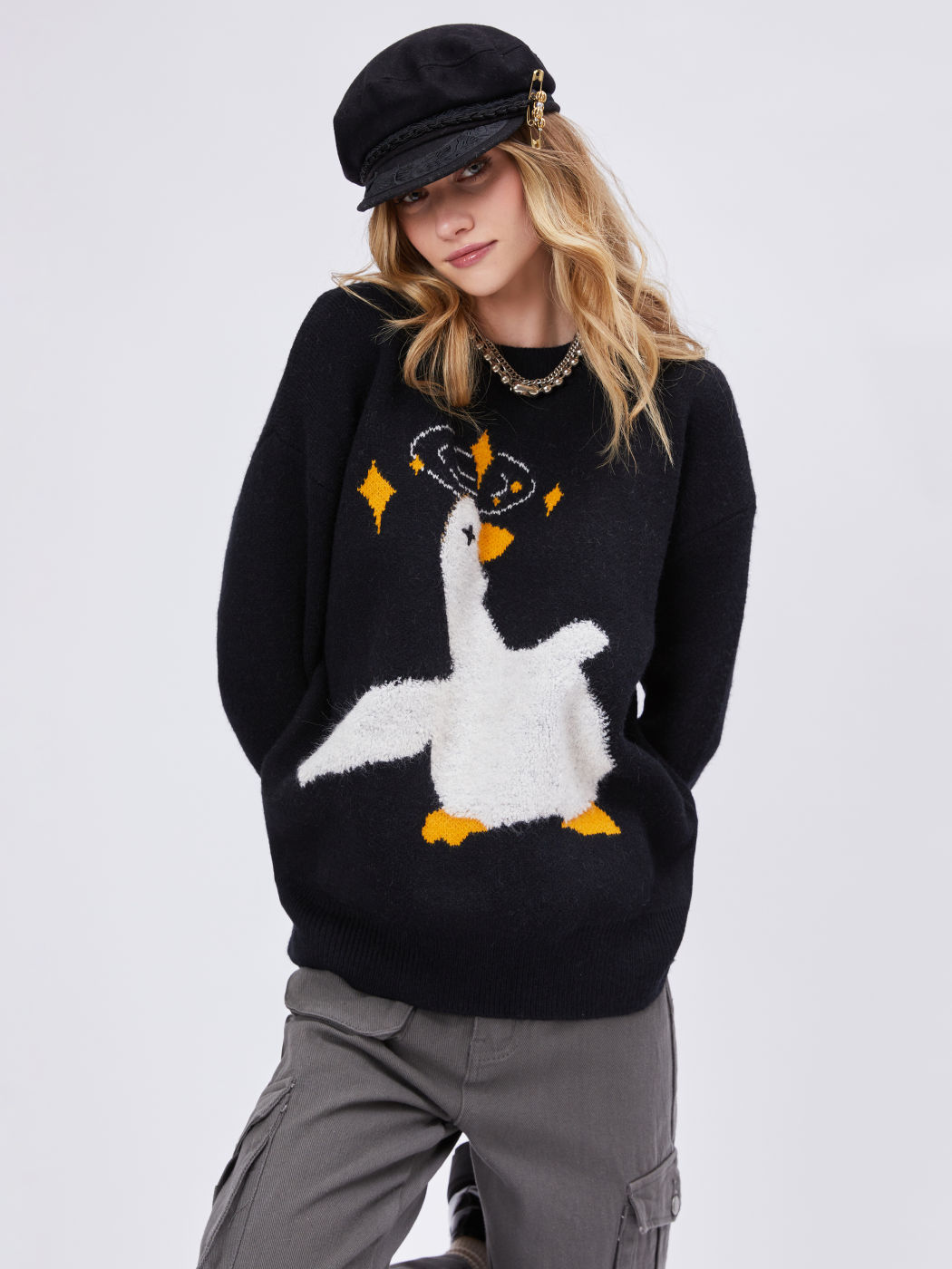 Übergroßer Pullover mit Entenmuster