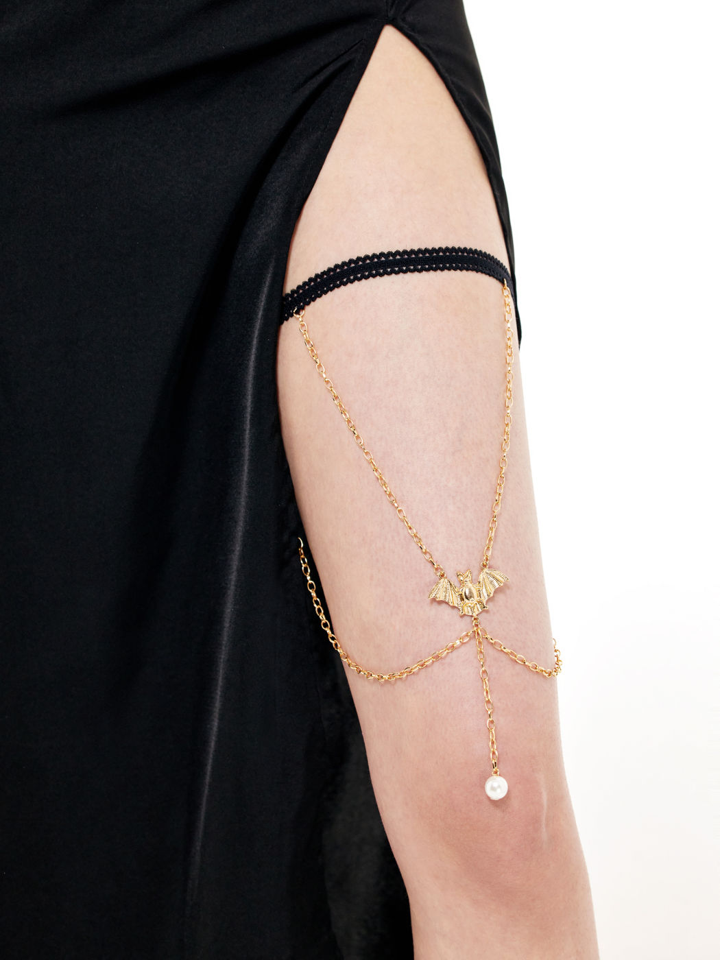 Bat Pattern Faux Pearl Decor Thigh Chain