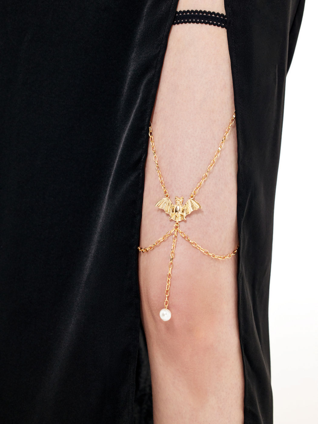 Bat Pattern Faux Pearl Decor Thigh Chain