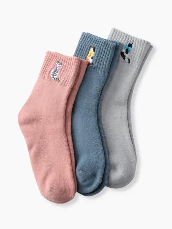 3 Paar Rundsocken mit Katzenmuster