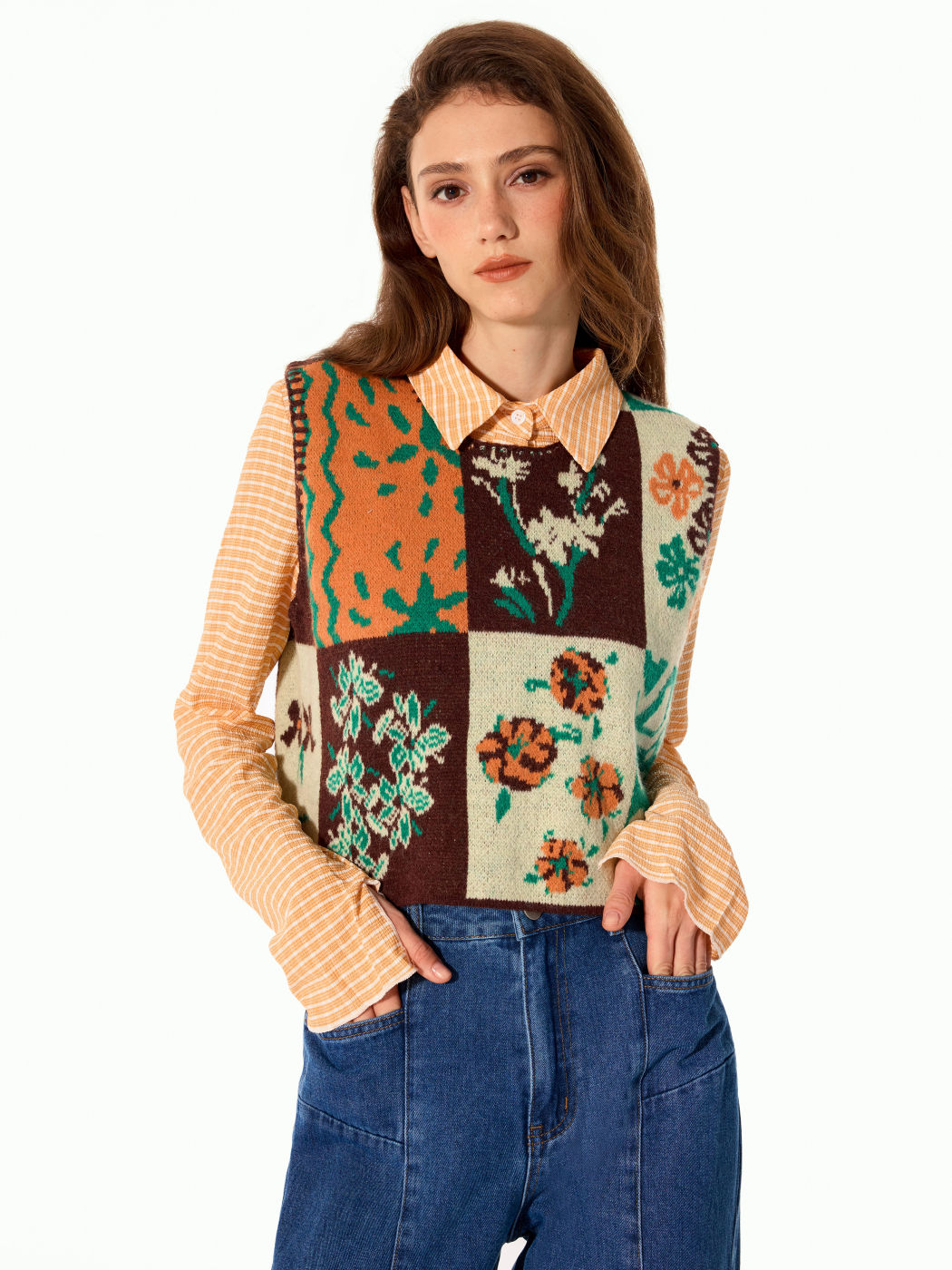 Floral Pattern Knitted Vest For School Daily Casual Picnic
