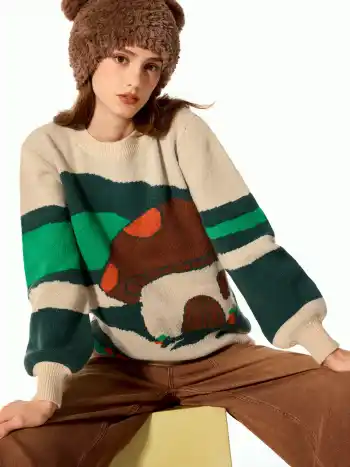 Mushroom Long Sleeve Knitted Sweater