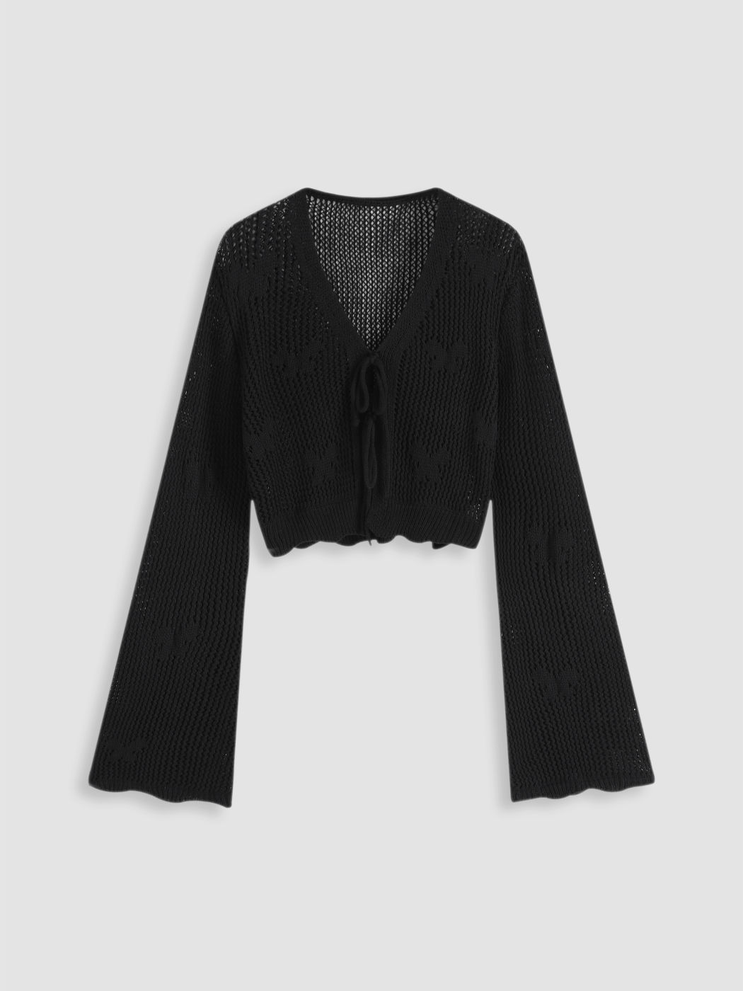 Fall Cardigan Knit Fabric Solid Hollow Out Knit Knotted Cardigan For ...