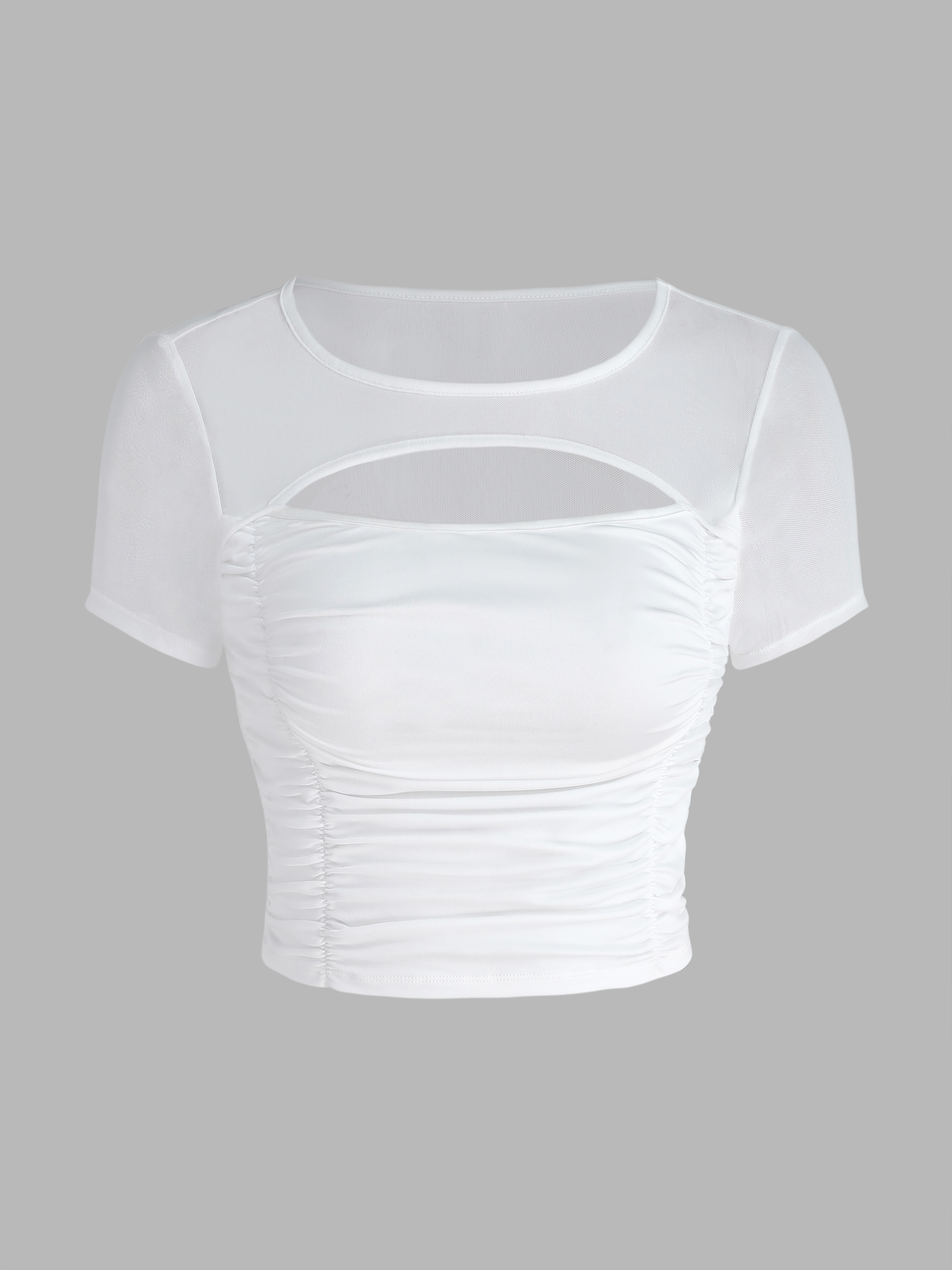 Mesh Ruched Cut Out Crop Tee - Cider