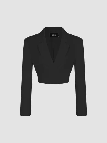 Solid Notched Collar Crop Blazer