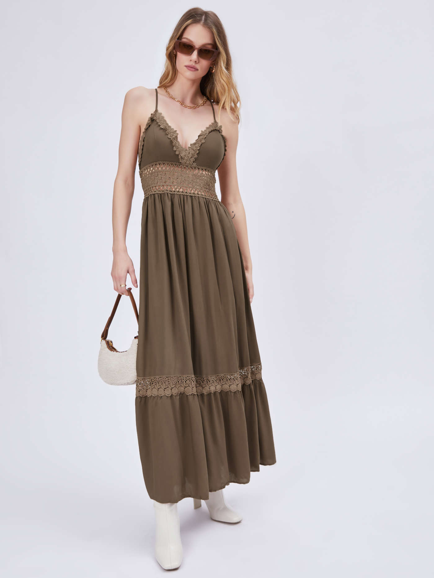 Solid Lace Trim Dress