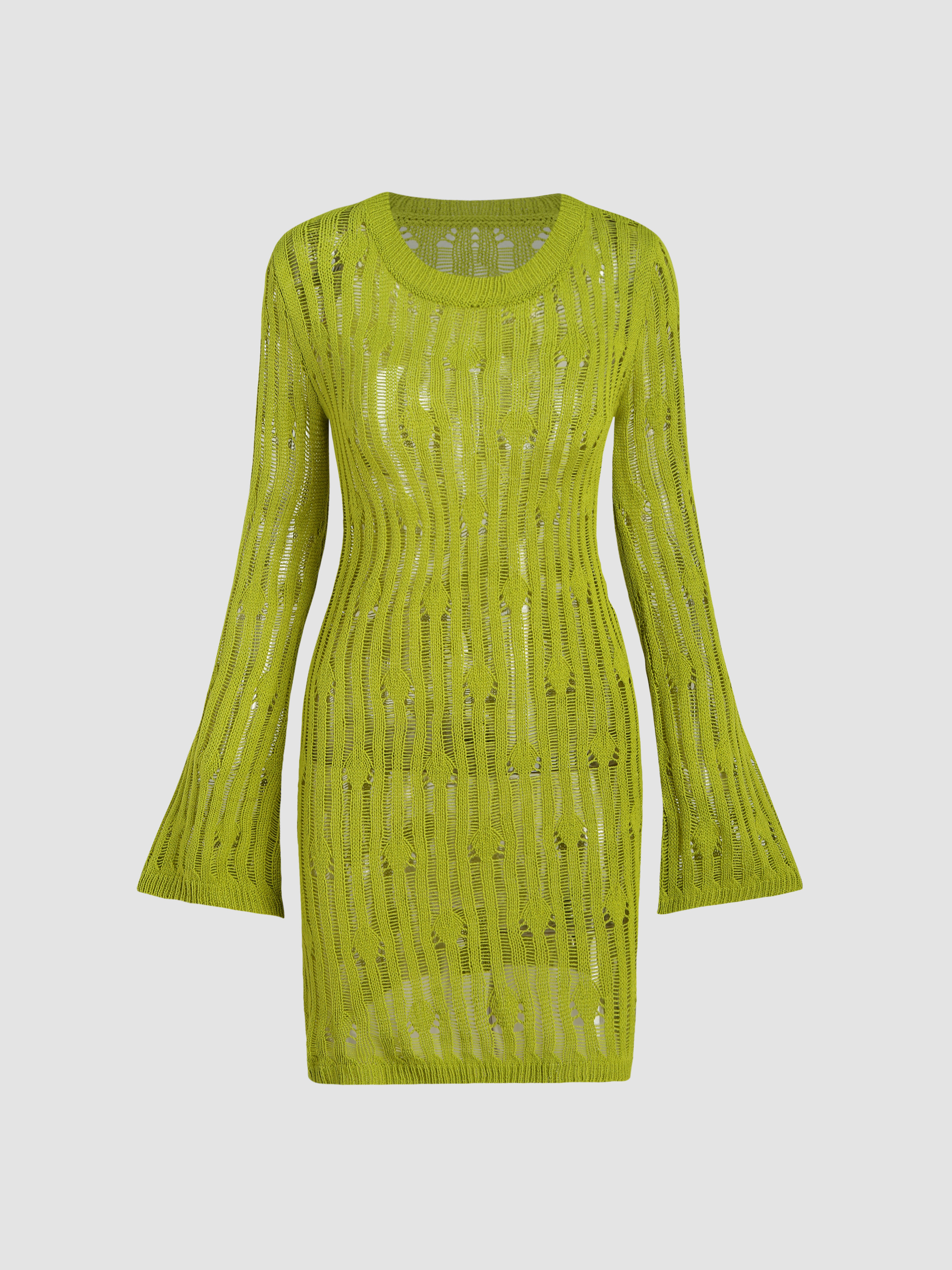 Tejido de punto Vestido Corto de Punto Sólido con Mangas