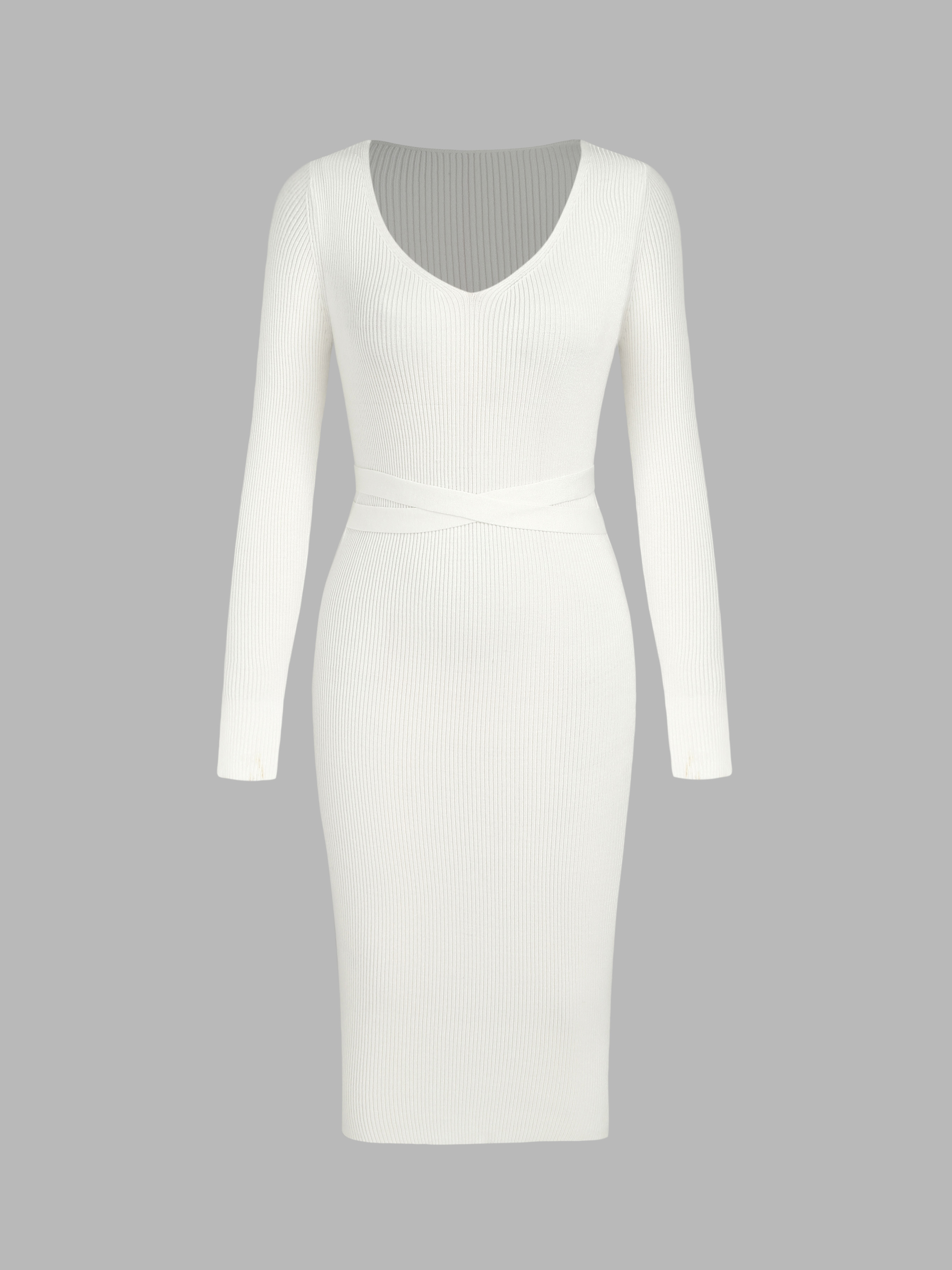 Lipsy plunge neck knitted midi dress in sales white