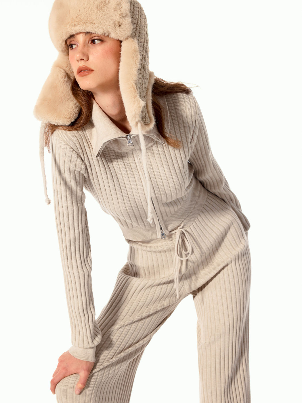  Gestreifter Rollkragen Bodycon Crop Strickjacke