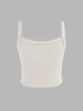 Recycled Fabric Solid Lace Trim Crop Tank Top