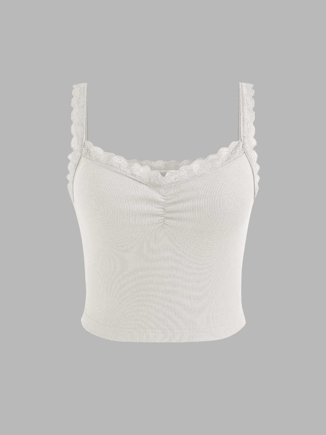 Recyceltes Material Einfarbiges Spitzenbesatz Crop Top