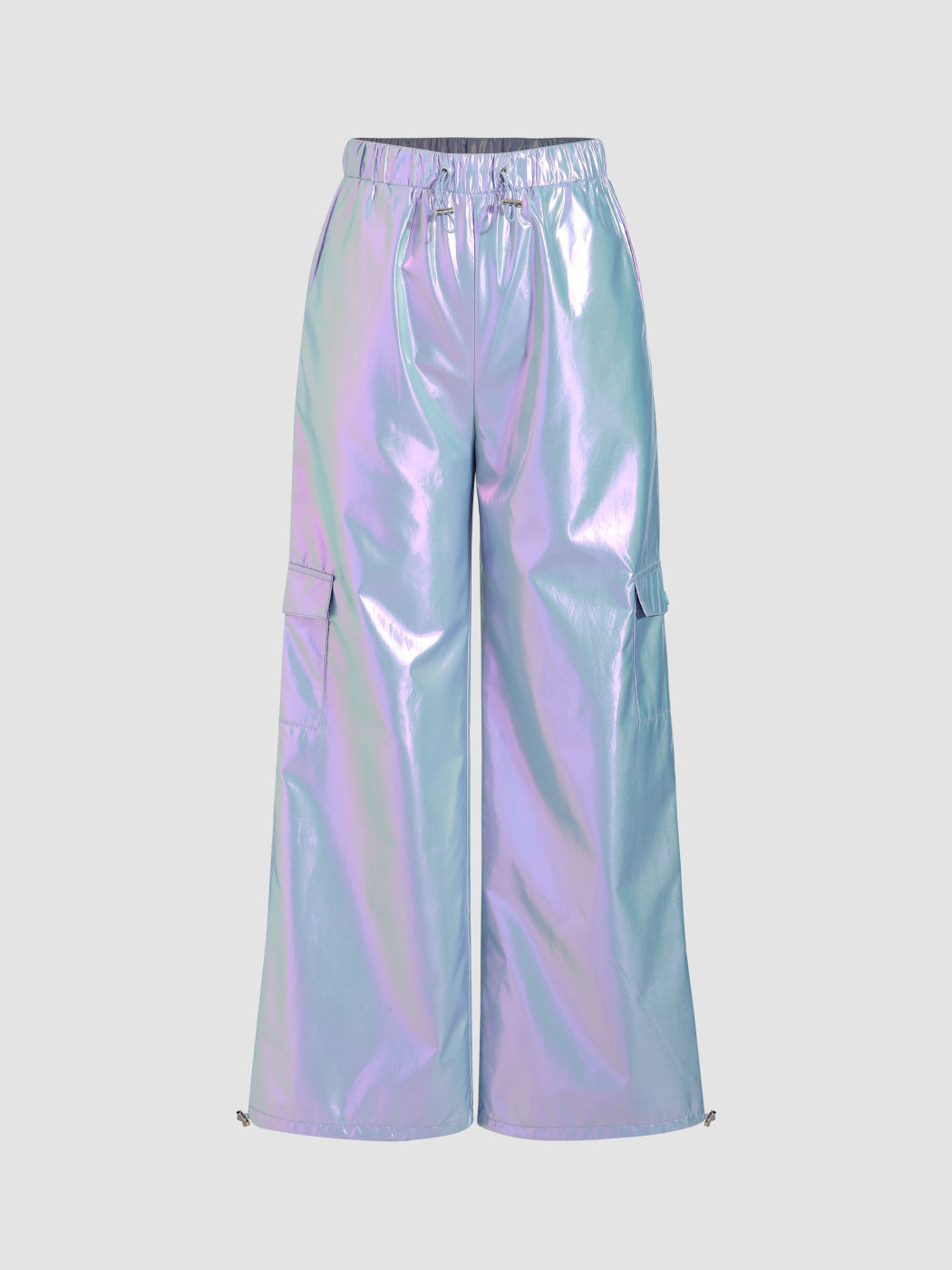 Women Cargo Metallic Mid Waist Parachute Cargo Pants For Daily Casual