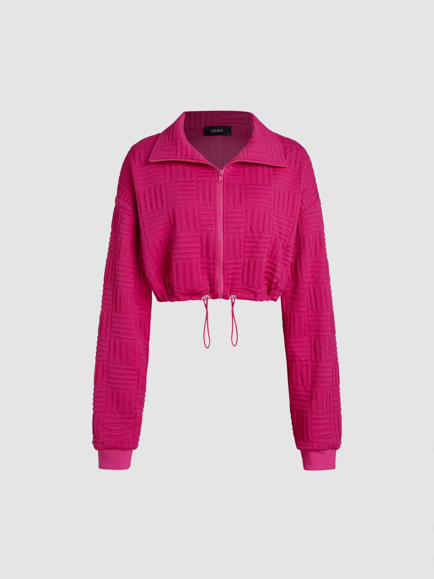 Jacquard Collar Zip-up Crop Jacket