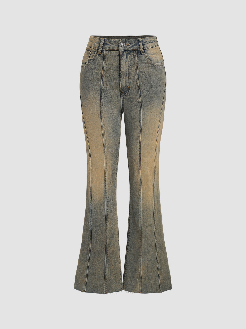 Denim High Rise Stitch Flared Trousers