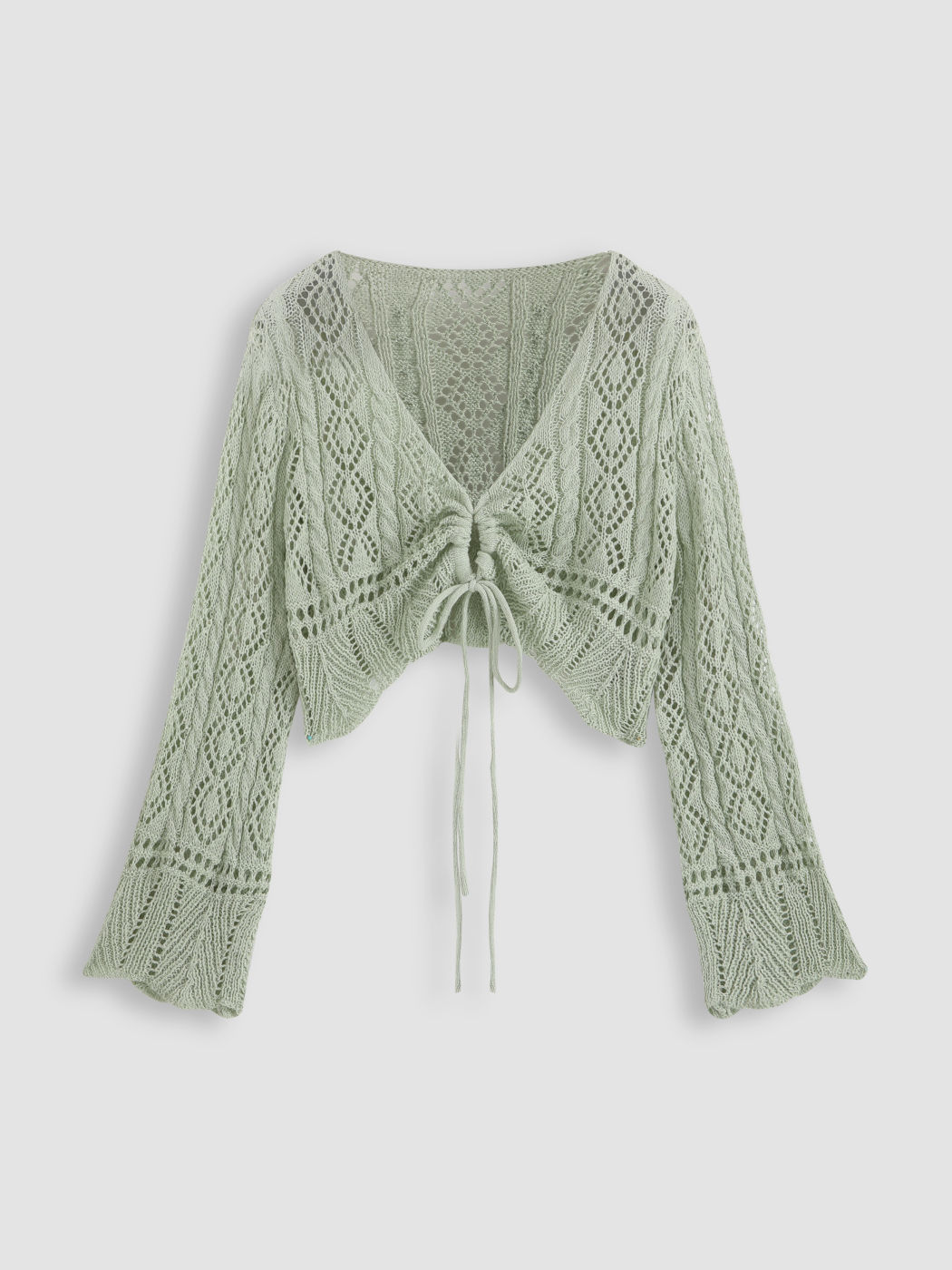 Solid Crochet Tie Front Deep V Neck Crop Top Curve & Plus