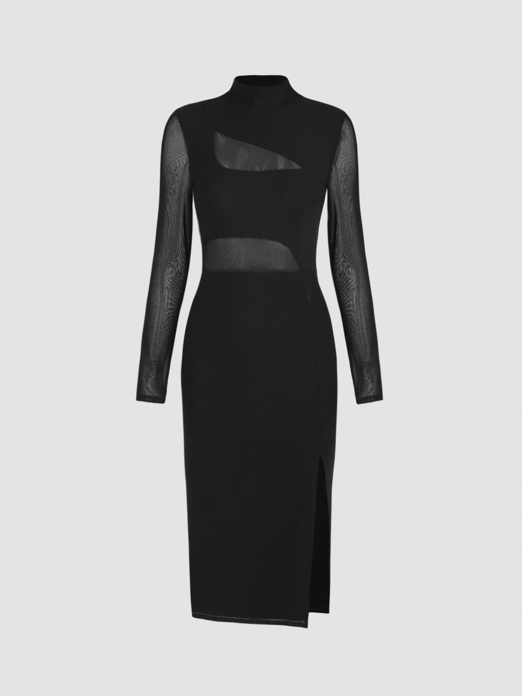 Mock Neck Sheer Slit Midikleid