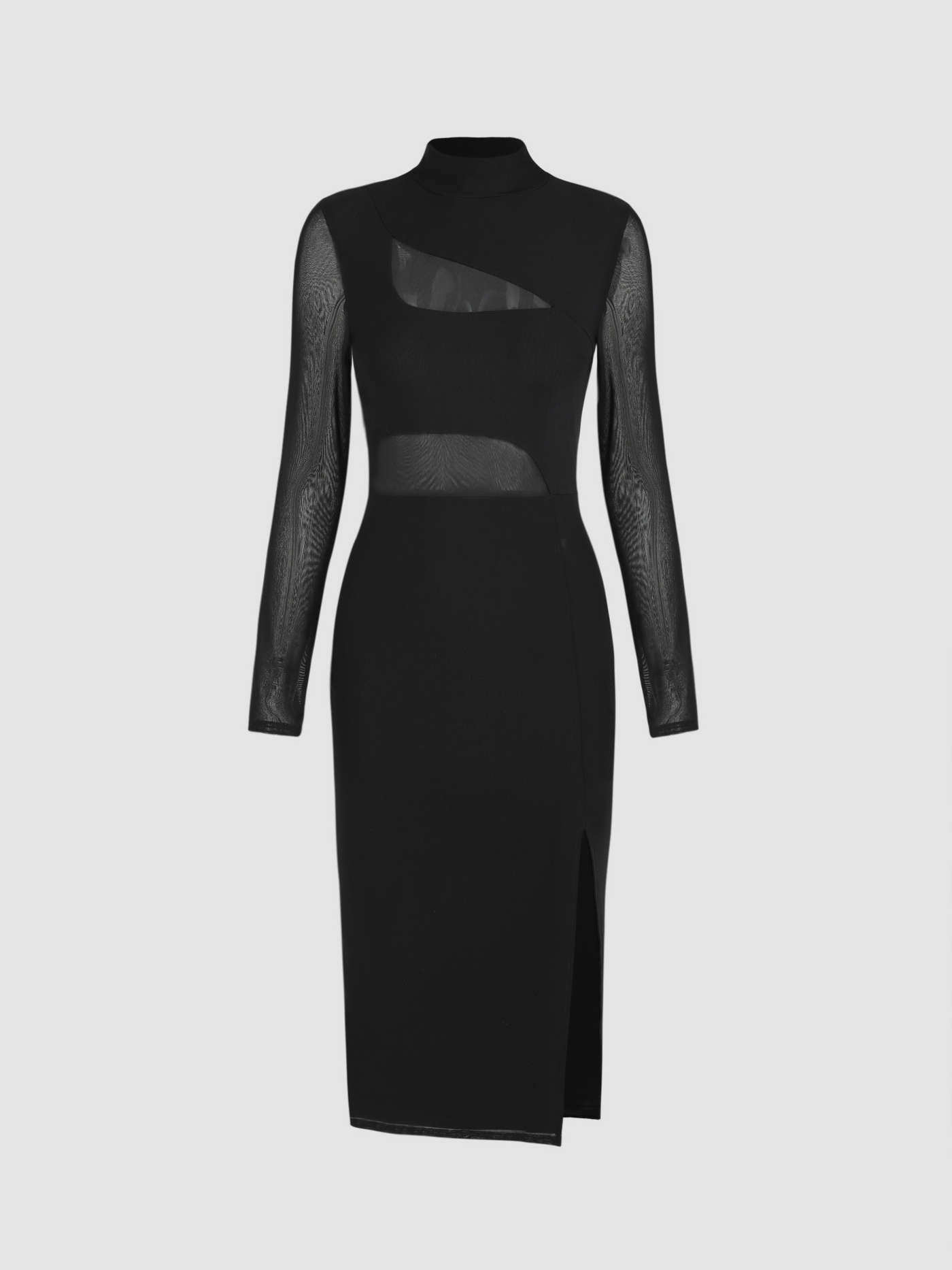 Mock Neck Sheer Slit Midi Dress