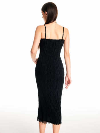 Knit Fabric Solid Stitch Lettuce Trim Midi Dress For Exhibition
