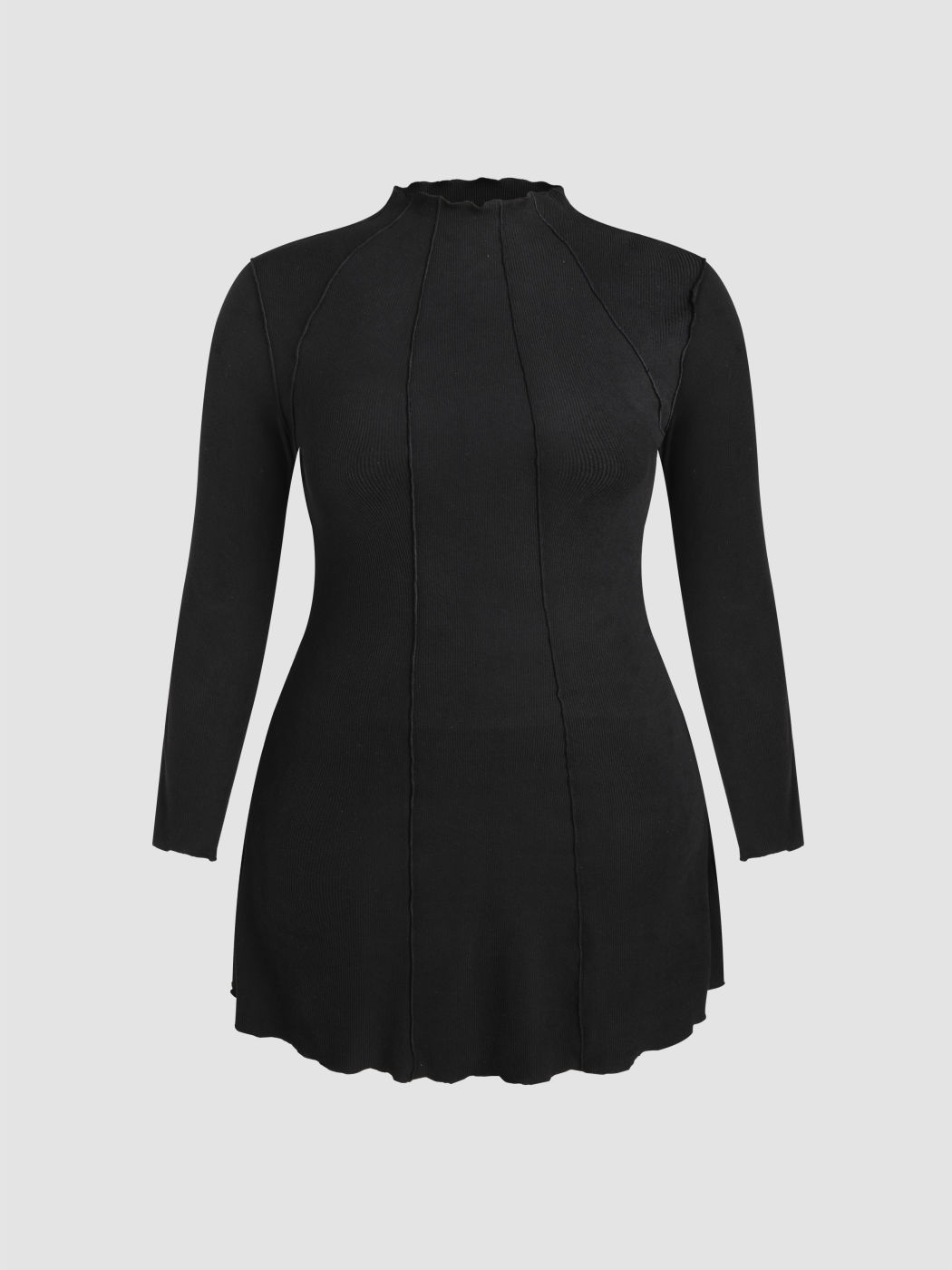 Knit Fabric Jersey Mock Neck Long Sleeve Short Dress Curve & Plus For