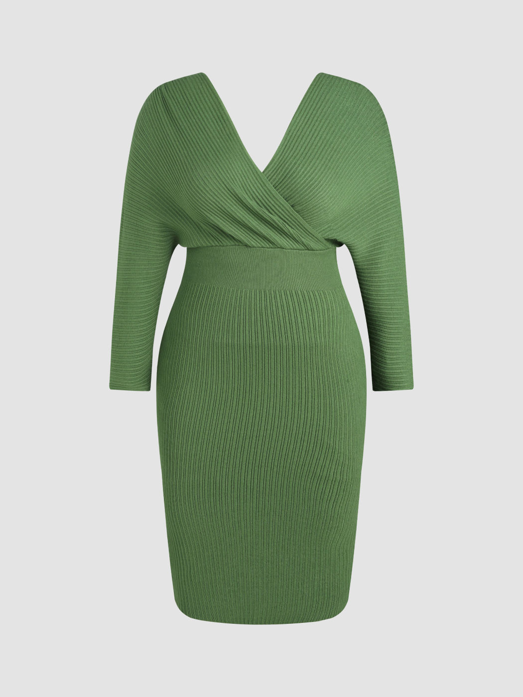 Einfarbiges Strick-Midikleid mit V-Ausschnitt Kurve & Plus
