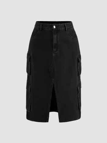 Denim-Rock mit mittlerer Taille und Schlitz Kurve & Plus